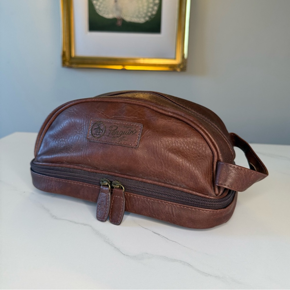Penguin Brown Leather Travel Toiletry Case